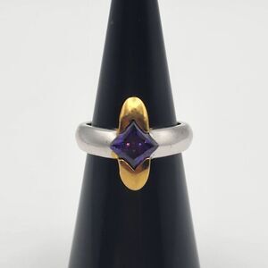 Silver Tone, Gold Tone, & Purple Crystal Ring (6)